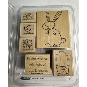 Stampin' Up! Bunny‎ Hugs Wood Stamp Set of 6 Easter, Basket, Eggs, Chick, Tulips